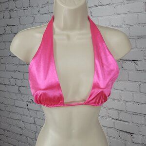 Neena Swim Pink Metallic Back Tie Unpadded Triangle Bikini Top Size Medium M
